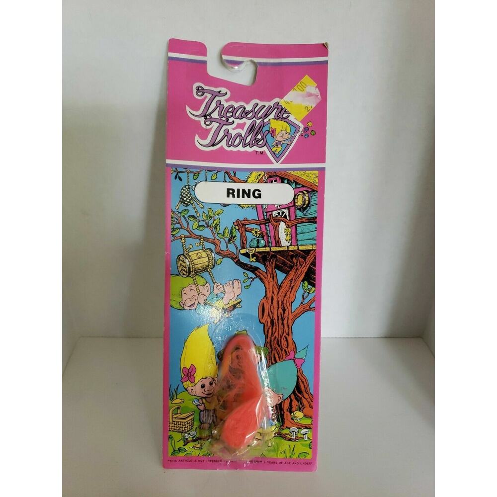 Vintage Ace Novelty Treasure Trolls Ring New in‎ Package Peach